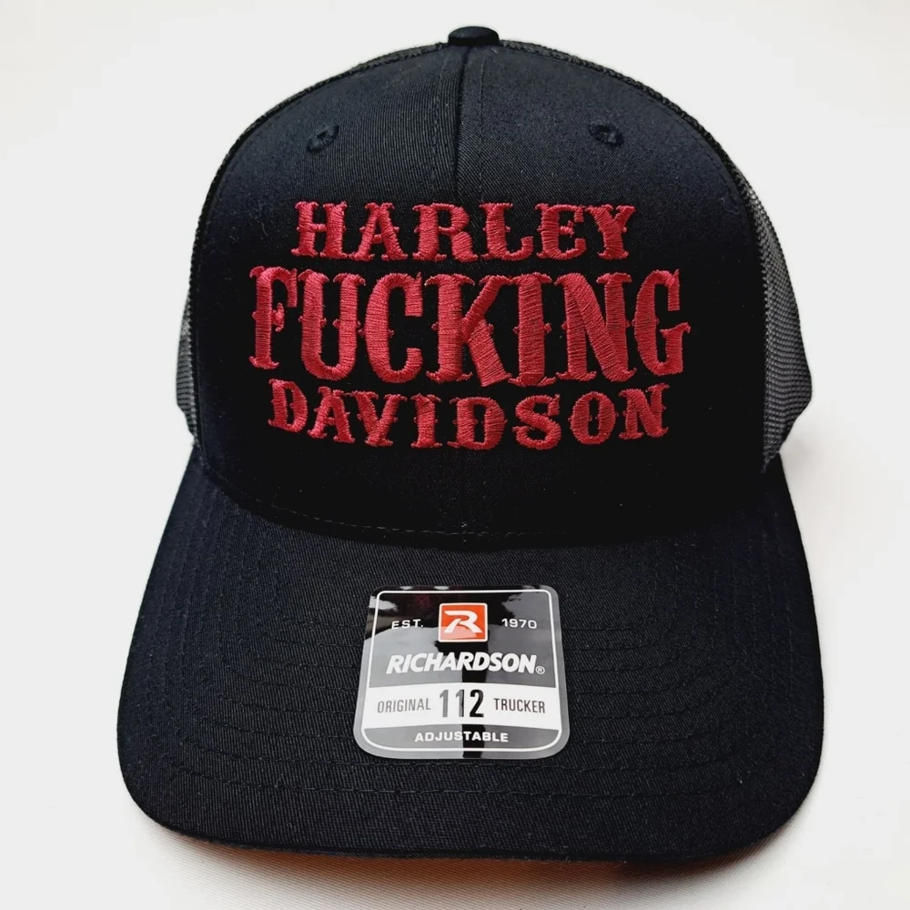 Harley Freaking Davidson Richardson 112 Trucker Mesh Snapback Cap Hat Black